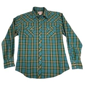 Wrangler Wrancher Green Plaid Long-Sleeve Western Shirt 00’s Style